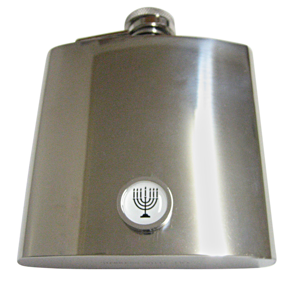 Bordered Round Menorah 6oz Flask - image 1
